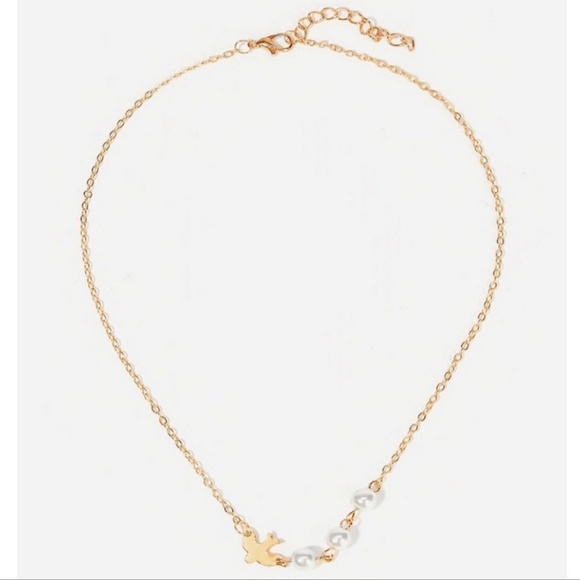 Necklace Short Gold Color Bird Dove Pearl's Boho - Picture 6 of 8
